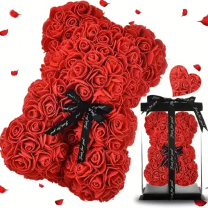 25cm meškiukas iš rožių su prabangia dėže, idealus dovanų pasirinkimas iš lv.epix.lt